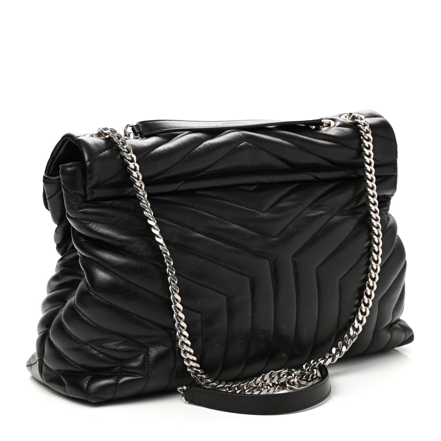 Calfskin Y Quilted Monogram Large Loulou Chain Satchel Black