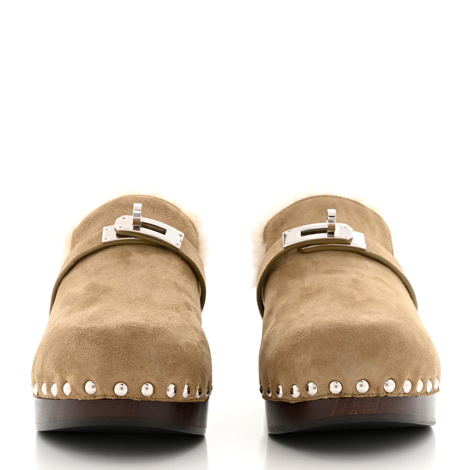Hermes Suede Goatskin Woolskin Carlotta Mules 37 Beige Gobi 2 of 9