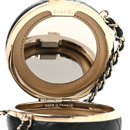 Chanel Lambskin Enamel Quilted Round Poker Chip Clutch With Chain Black White 5 of 12