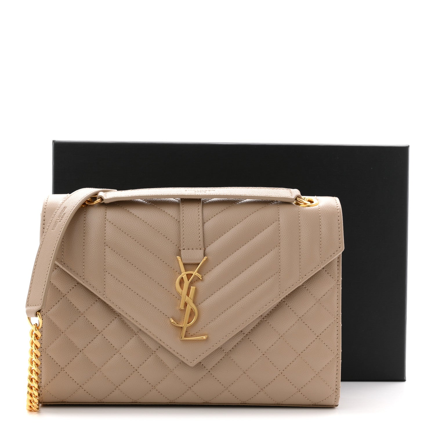 Saint Laurent Grain De Poudre Textured Mixed Matelasse Medium Triquilt Monogram Satchel Dark Beige 11 of 11