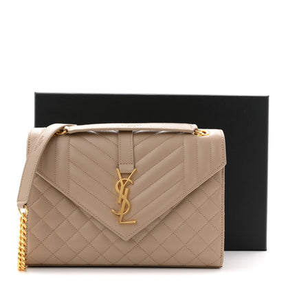 Saint Laurent Grain De Poudre Textured Mixed Matelasse Medium Triquilt Monogram Satchel Dark Beige 11 of 11