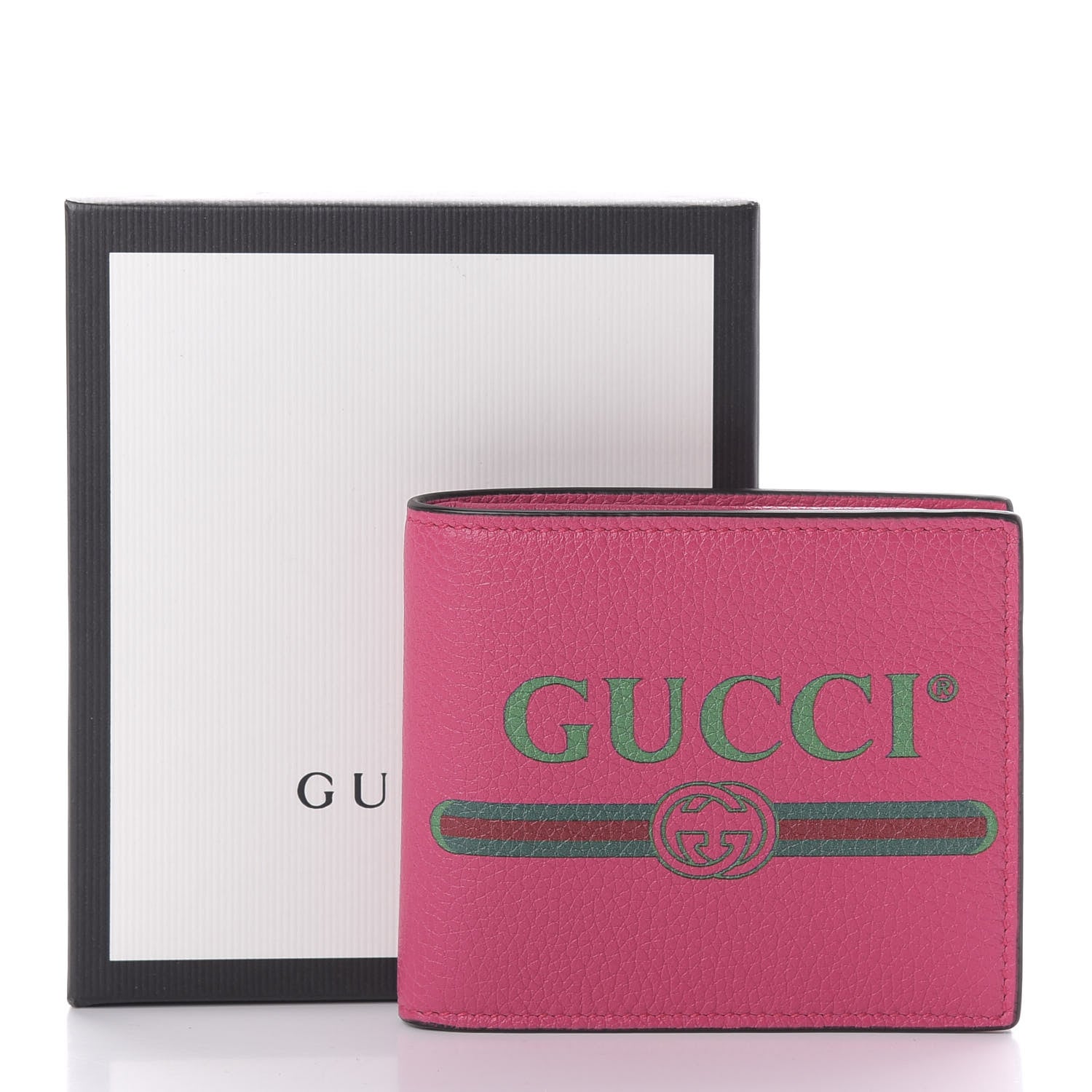 Gucci Grained Calfskin Logo Bi-Fold Wallet Box Pink Green 7 of 7