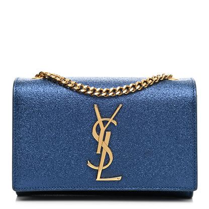Saint Laurent Metallic Calfskin Small Monogram Kate Satchel Navy 1 of 9