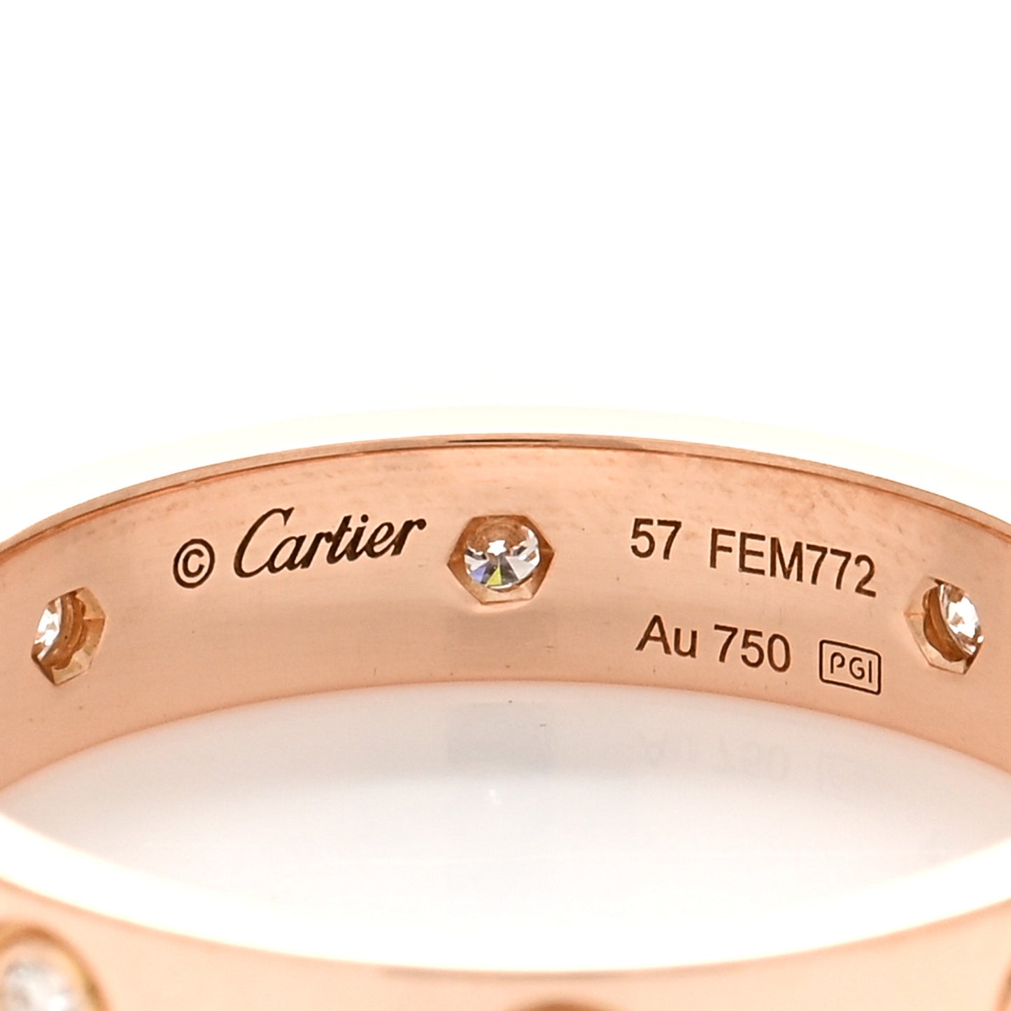 18K Pink Gold 8 Diamond 4mm LOVE Wedding Band Ring 57 8