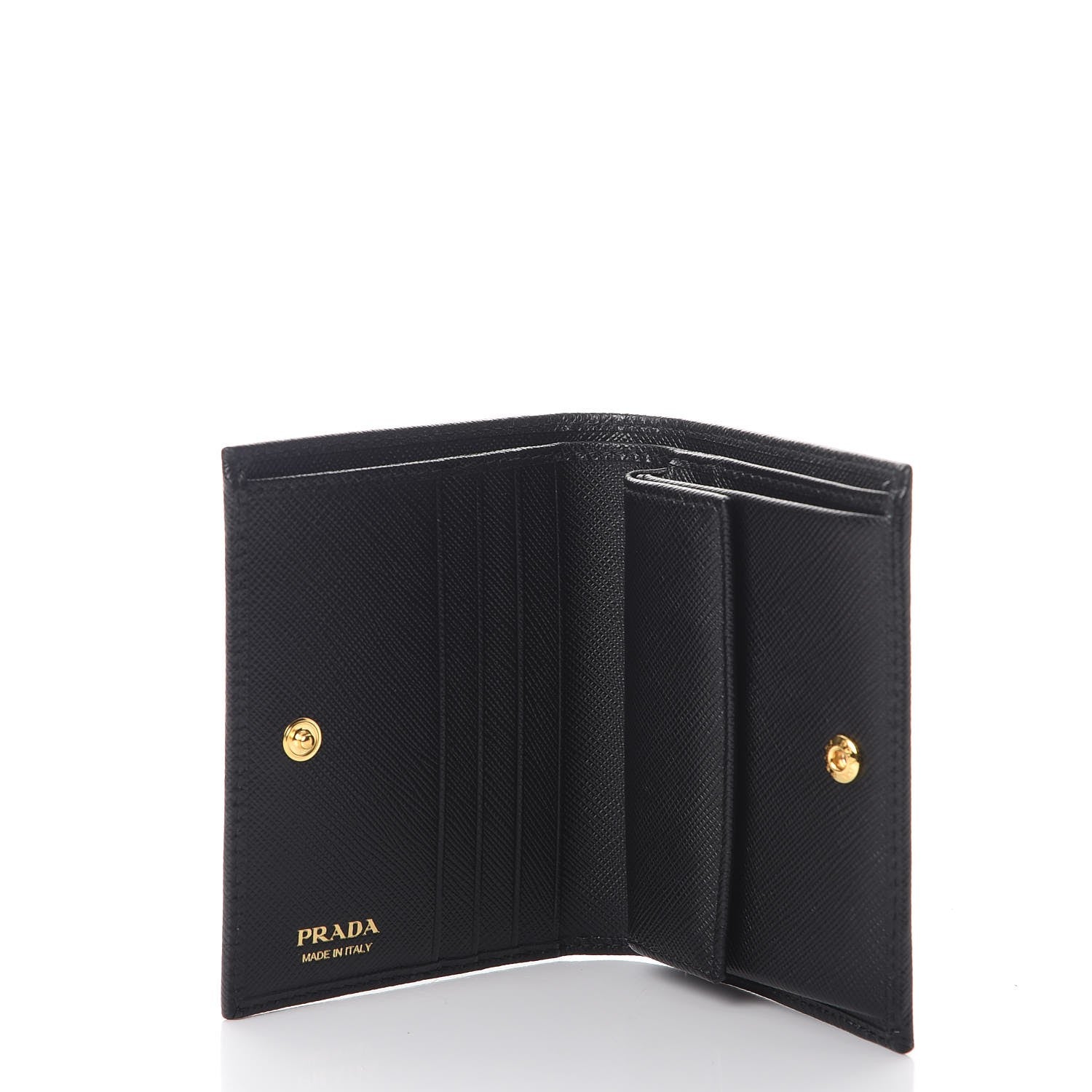 Prada Saffiano Metal Bi-Fold Compact Wallet Black 5 of 8