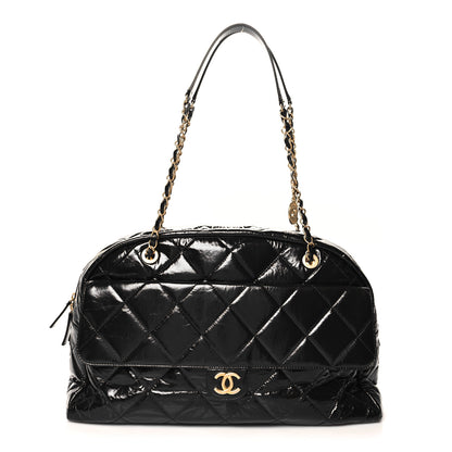 Chanel Shiny Crumpled Calfskin Quilted Maxi Bowling Bag Black 1 of 11