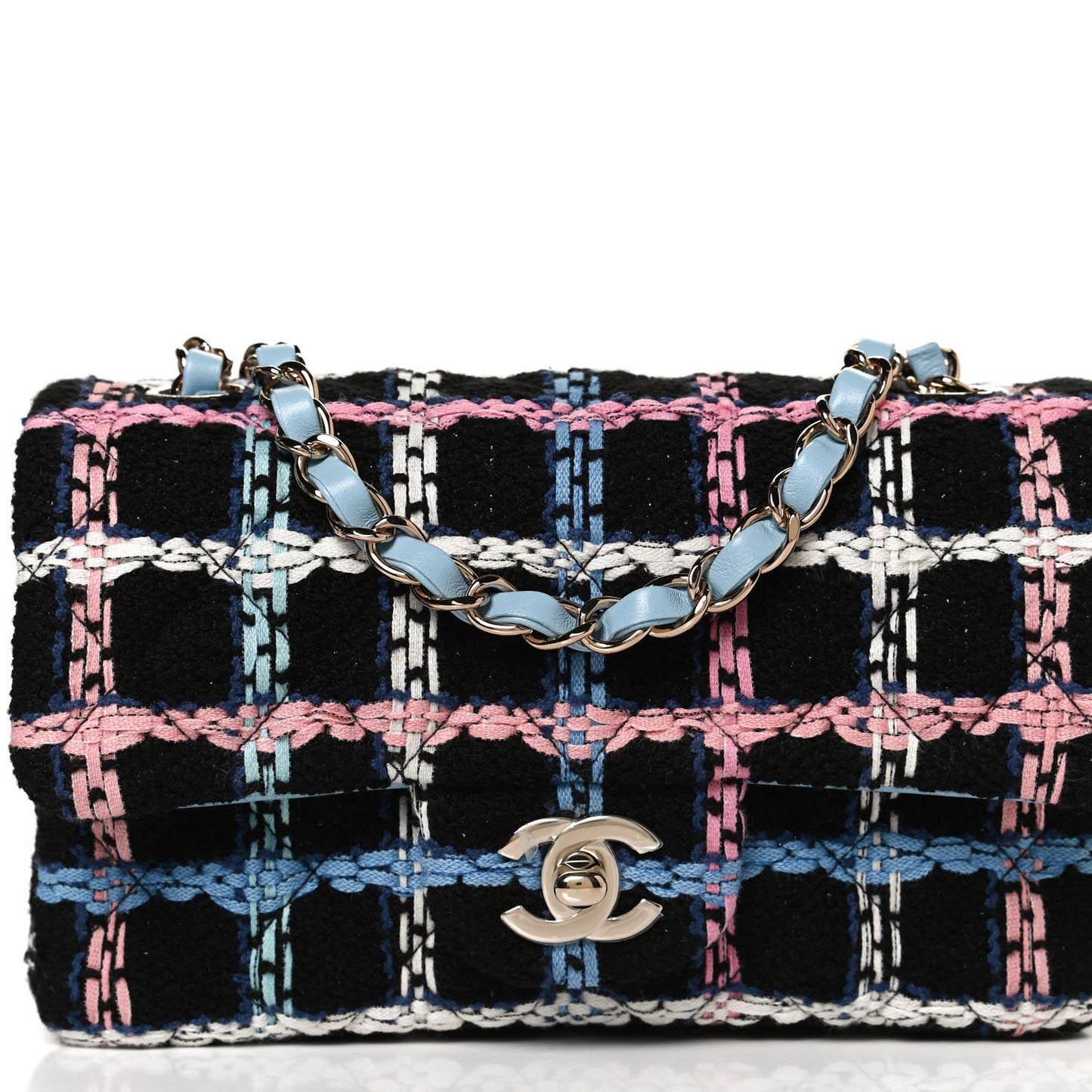Tweed Quilted Mini Rectangular Flap Black Pink Blue Ecru