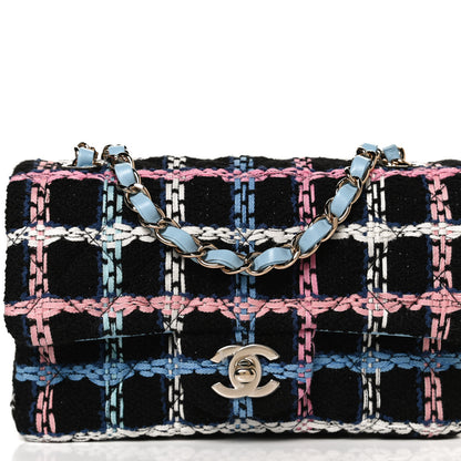 Chanel Tweed Quilted Mini Rectangular Flap Black Pink Blue Ecru 8 of 11
