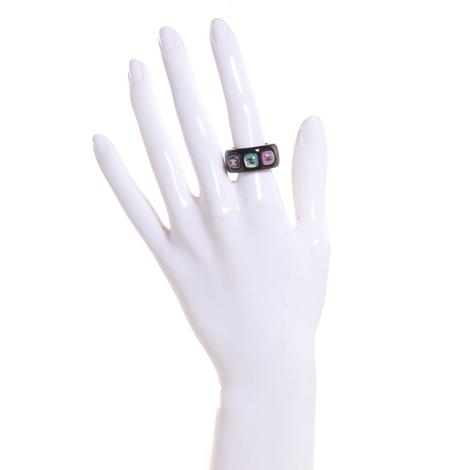 Chanel Resin CC Ring 6.5 Black Multicolor 2 of 5