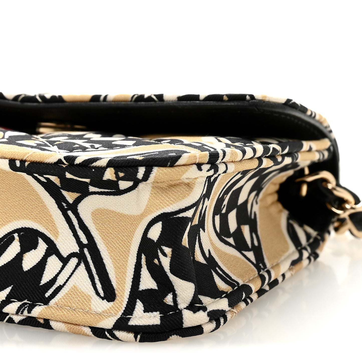 Canvas Check Flag Printed CC Clutch With Chain Beige Multicolor