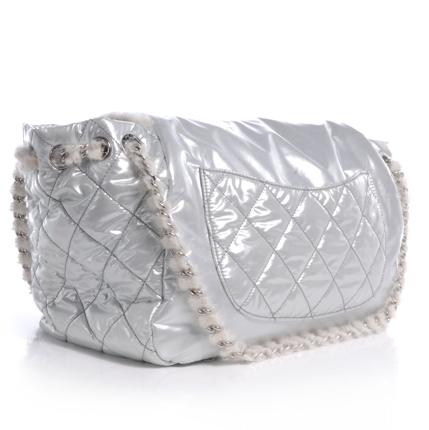 Vinyl Mohair Trimmed Accordion Arctic Polar Ice Flap Silver