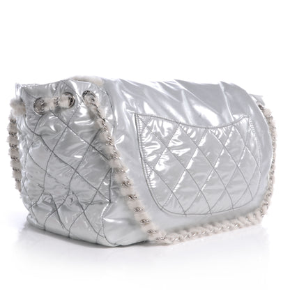 Chanel Vinyl Mohair Trimmed Accordion Arctic Polar Ice Flap Silver 3 of 7