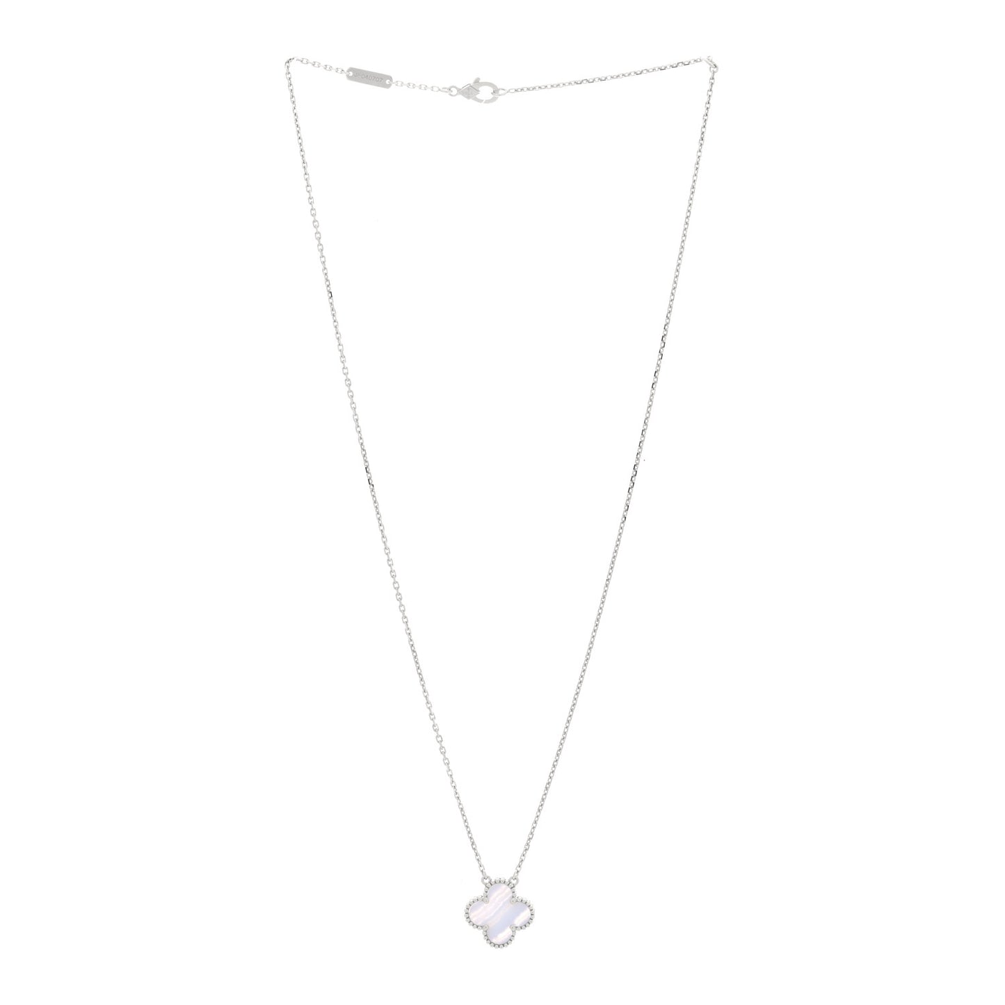 18k White Gold Chalcedony Vintage Alhambra Pendant Necklace
