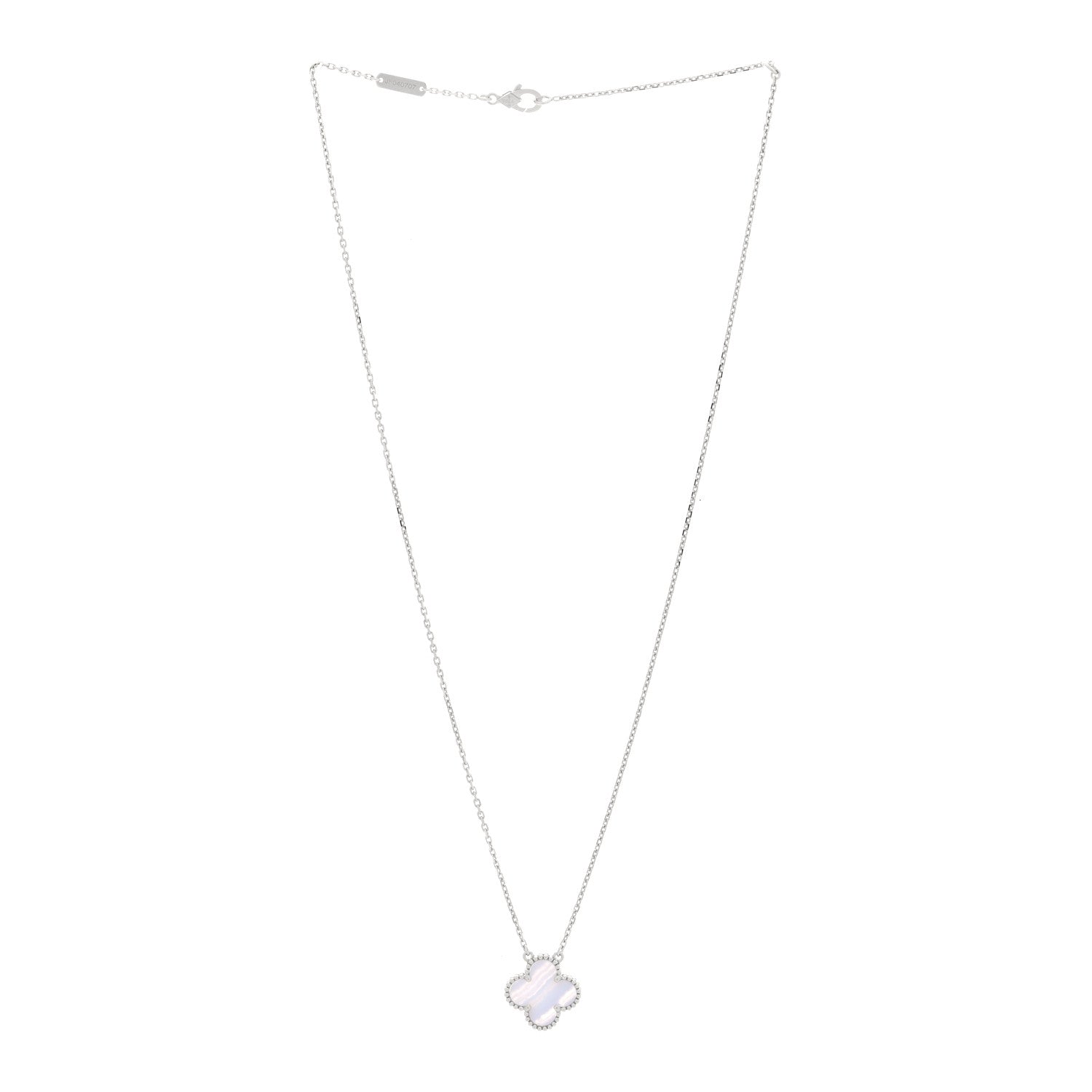 Van Cleef & Arpels 18k White Gold Chalcedony Vintage Alhambra Pendant Necklace 3 of 4