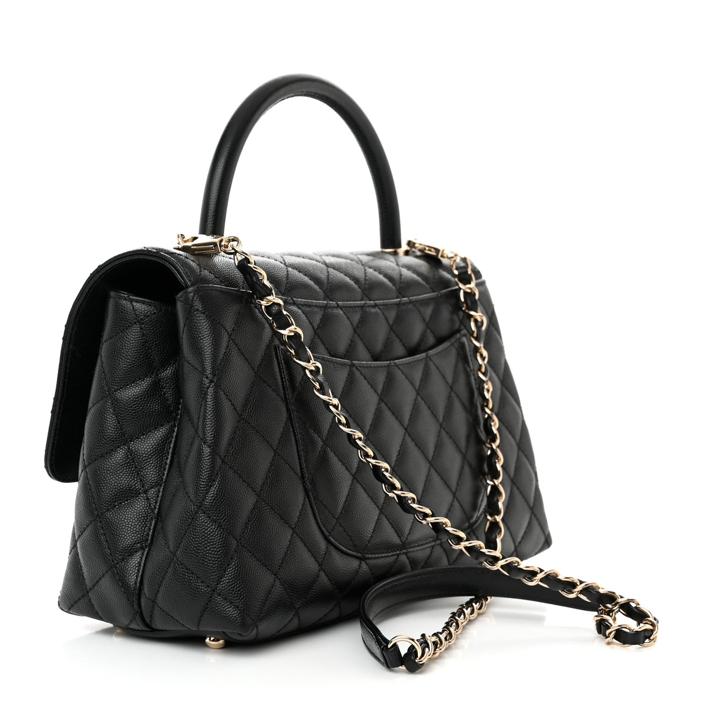 Caviar Quilted Small Coco Handle Flap Black