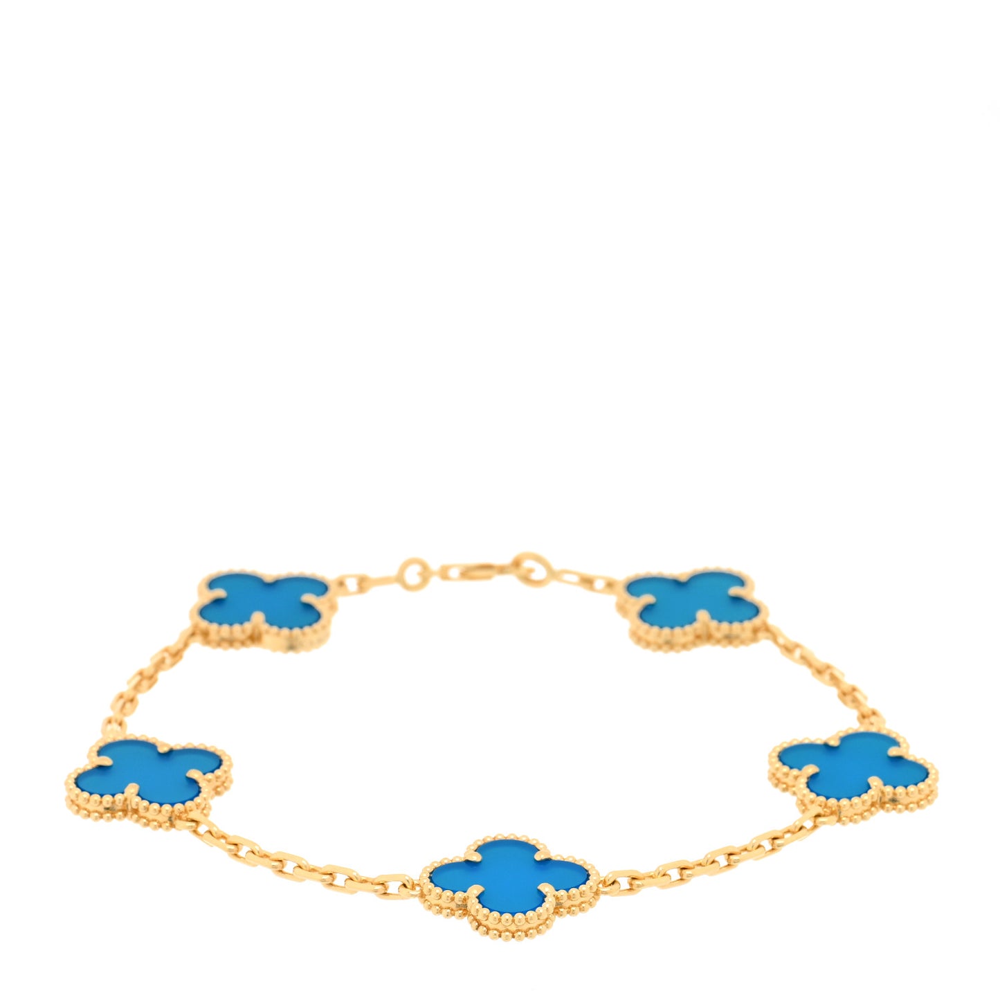 18K Yellow Gold Blue Agate 5 Motifs Vintage Alhambra Bracelet