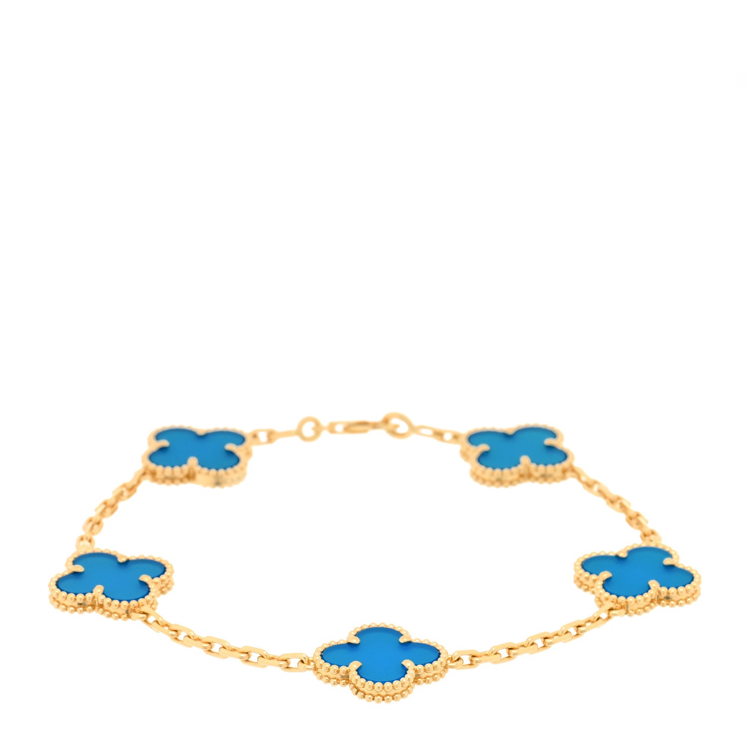 Van Cleef & Arpels 18K Yellow Gold Blue Agate 5 Motifs Vintage Alhambra Bracelet 1 of 3