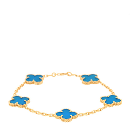 Van Cleef & Arpels 18K Yellow Gold Blue Agate 5 Motifs Vintage Alhambra Bracelet 1 of 3