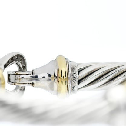 David Yurman Sterling Silver 18K Yellow Gold Diamond Garnet 10mm Cable Buckle Bracelet 4 of 4