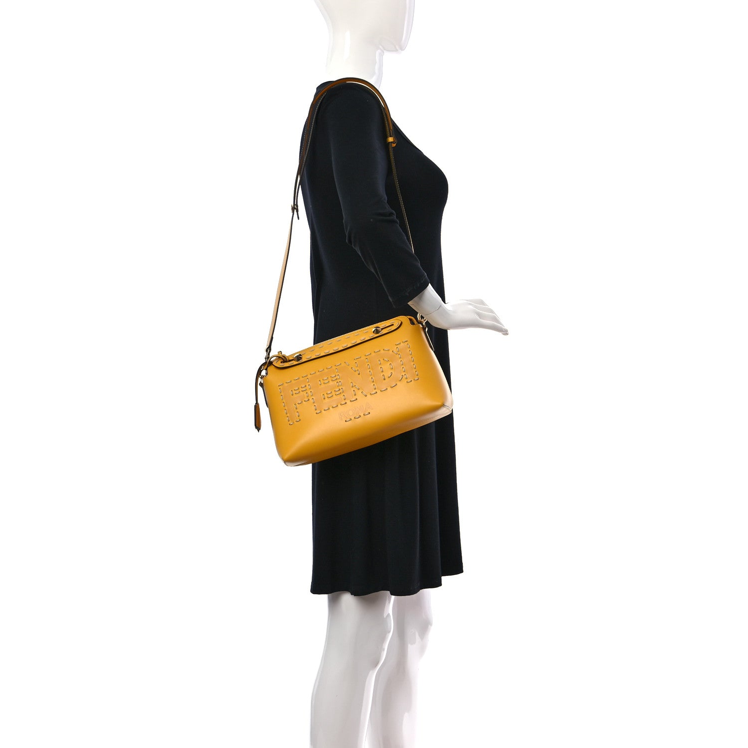 Fendi Vitello King Macro Stitchings Logo Medium By The Way Boston Bag Mimosa 2 of 10