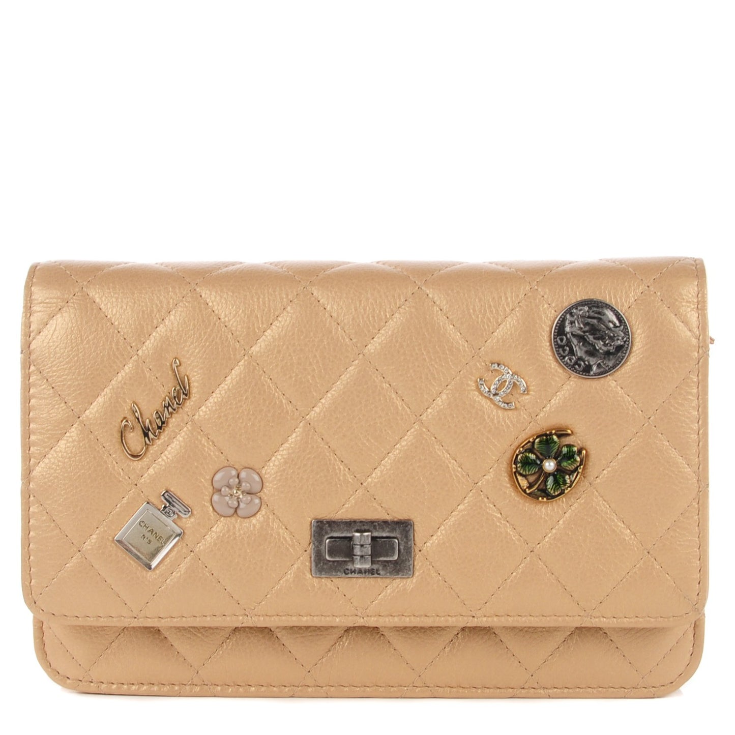 Aged Calfskin Lucky Charms Casino 2.55 Reissue Wallet on Chain WOC Gold