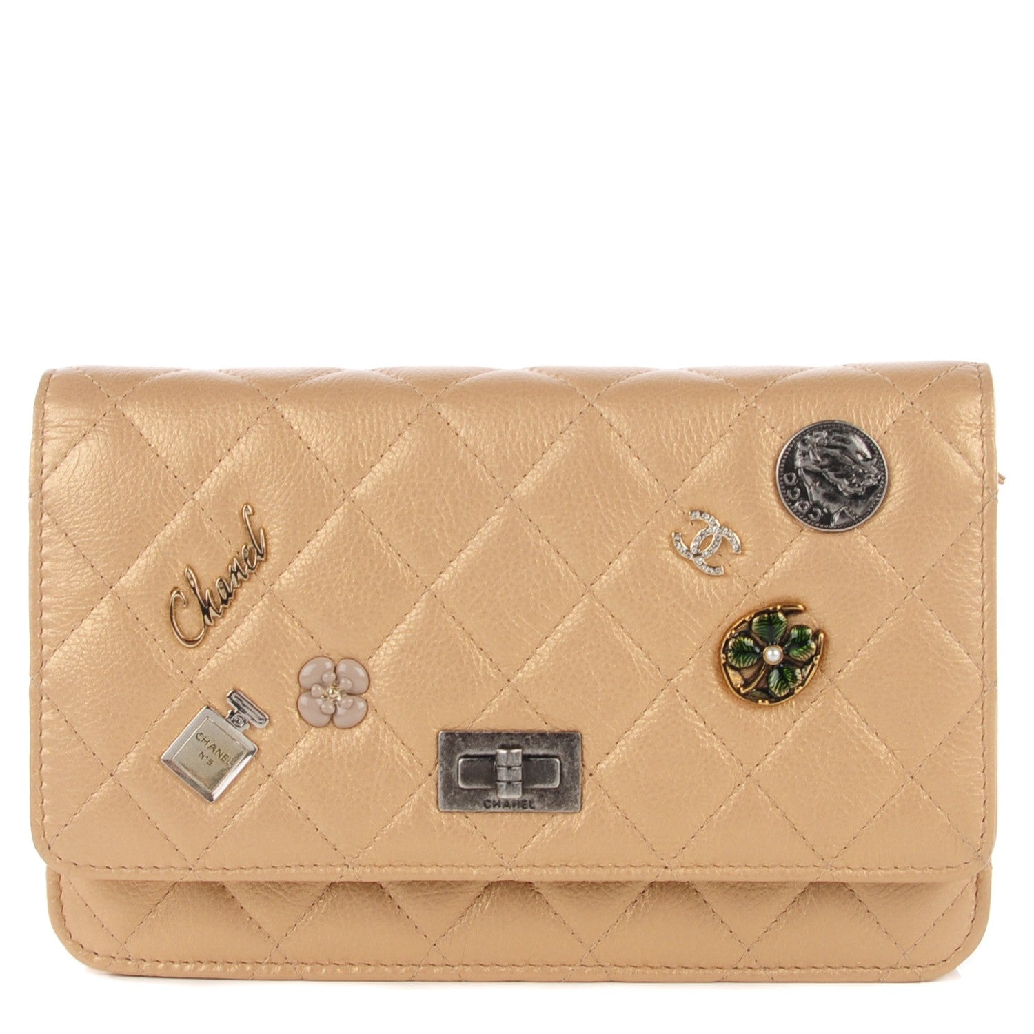Chanel Aged Calfskin Lucky Charms Casino 2.55 Reissue Wallet on Chain WOC Gold 1 of 9