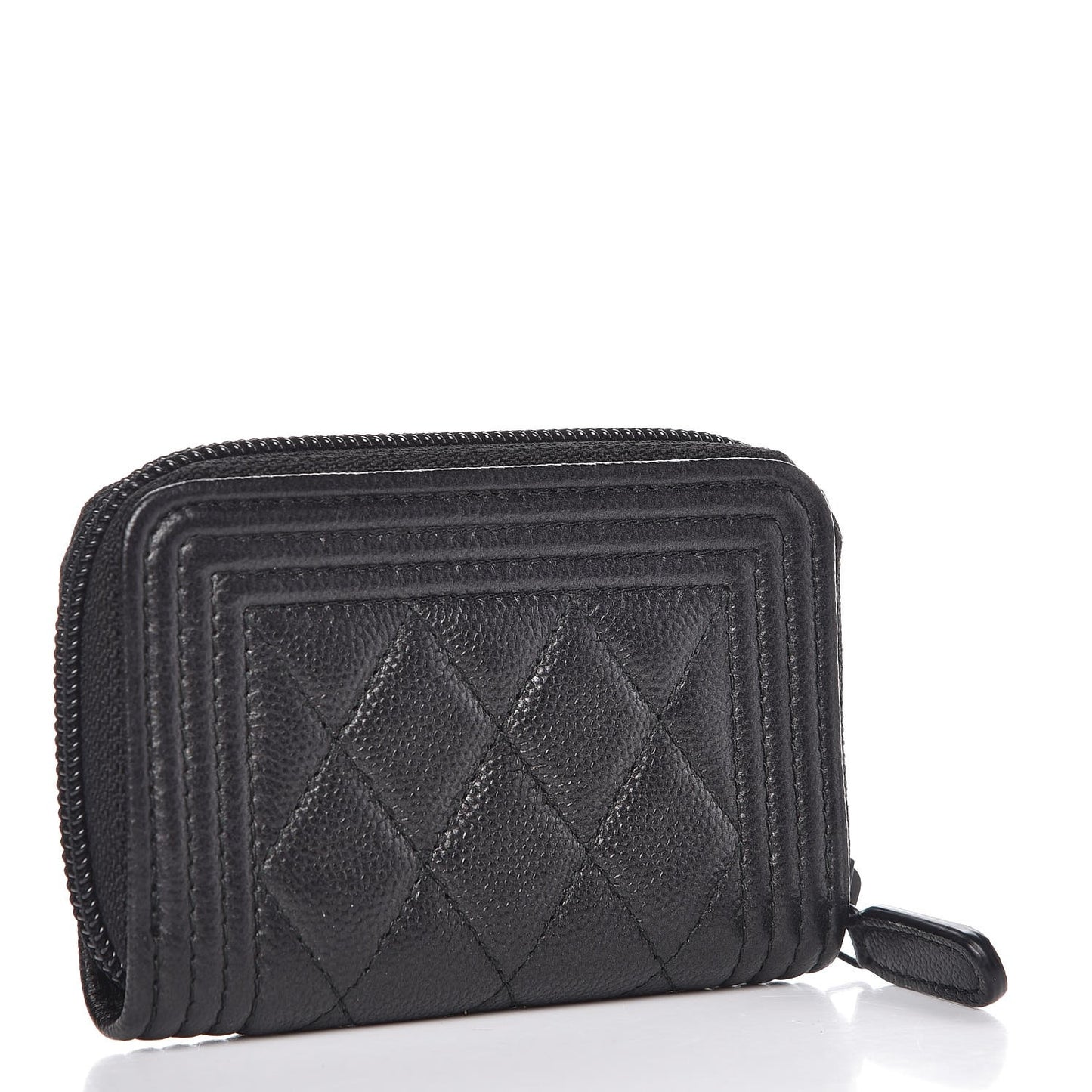 Caviar Quilted Boy Zip Around Coin Purse Wallet So Black