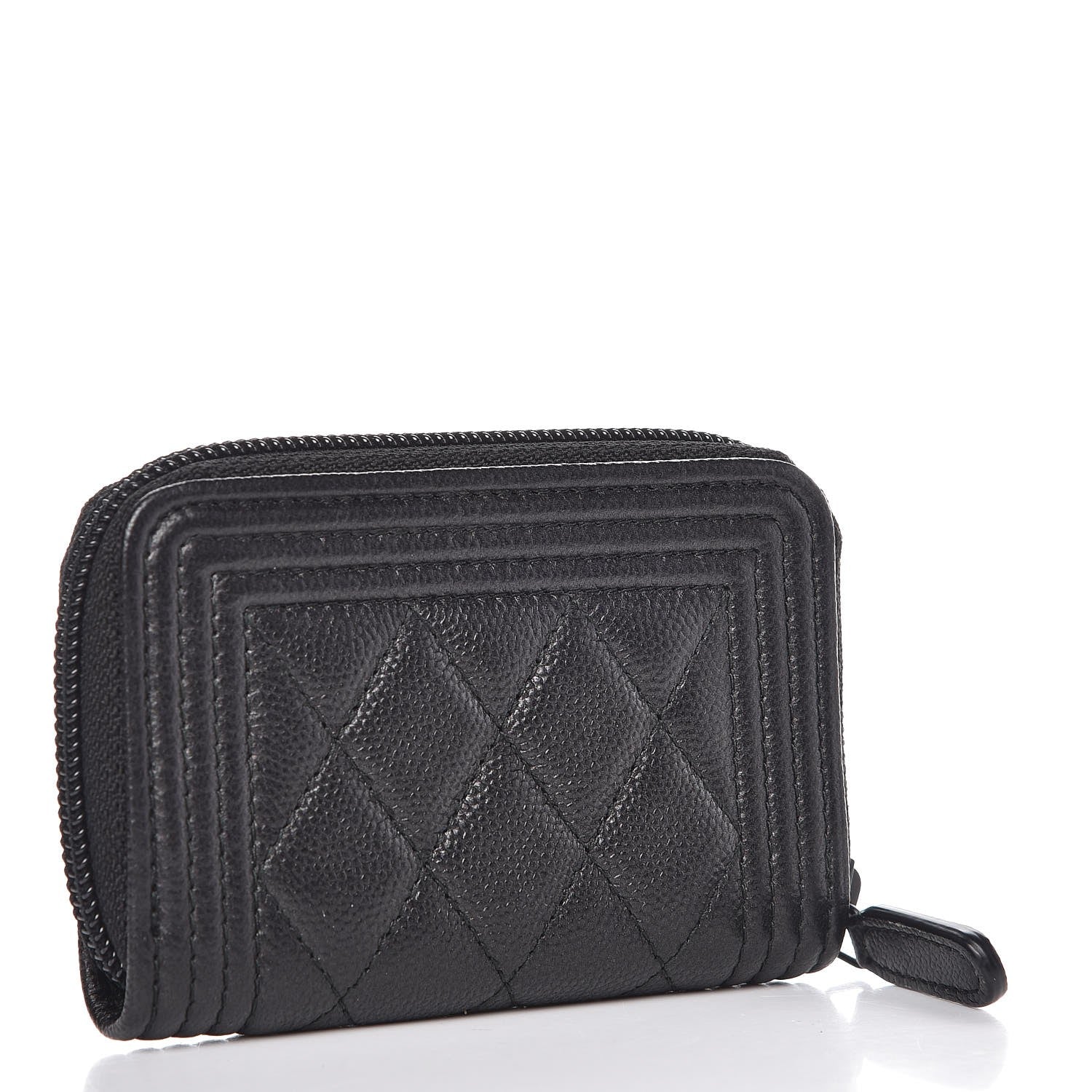 Chanel Caviar Quilted Boy Zip Around Coin Purse Wallet So Black 3 of 8