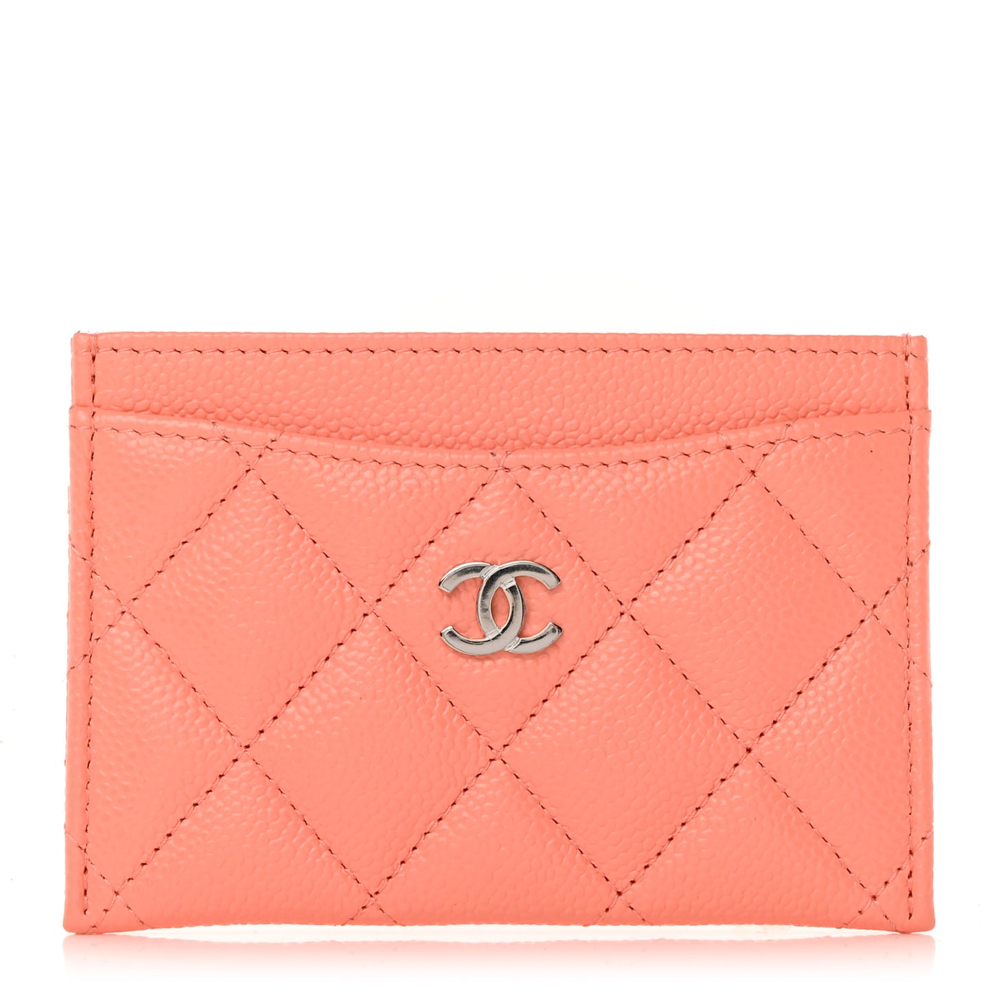 Caviar Quilted Card Holder Coral
