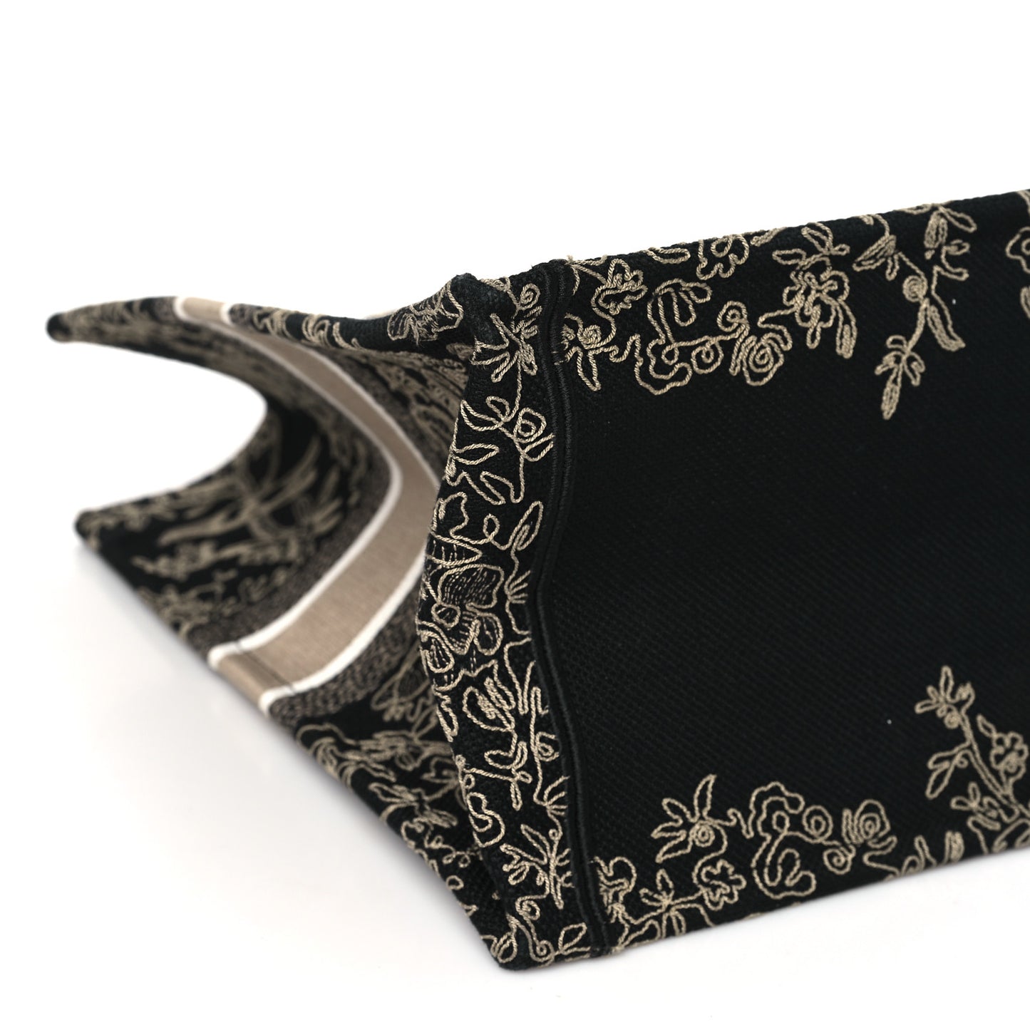 Canvas Embroidered Large Ornamental Cornely Book Tote Black Beige