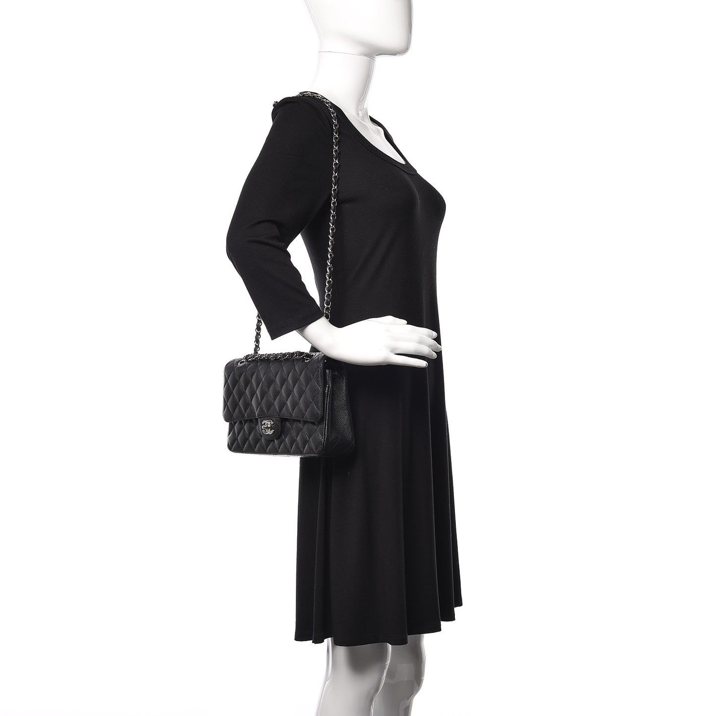 Caviar Quilted Medium Double Flap Black