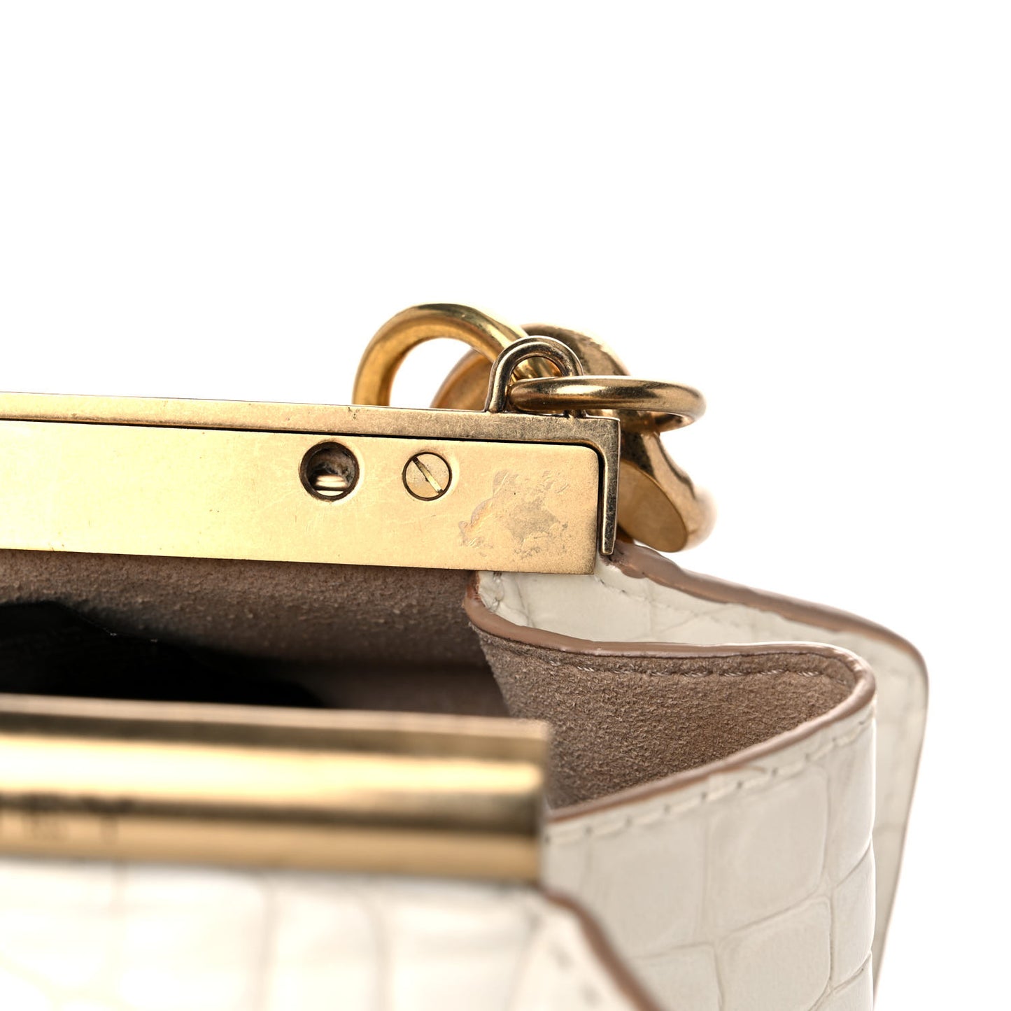 Crocodile Embossed Structured Shoulder Bag White