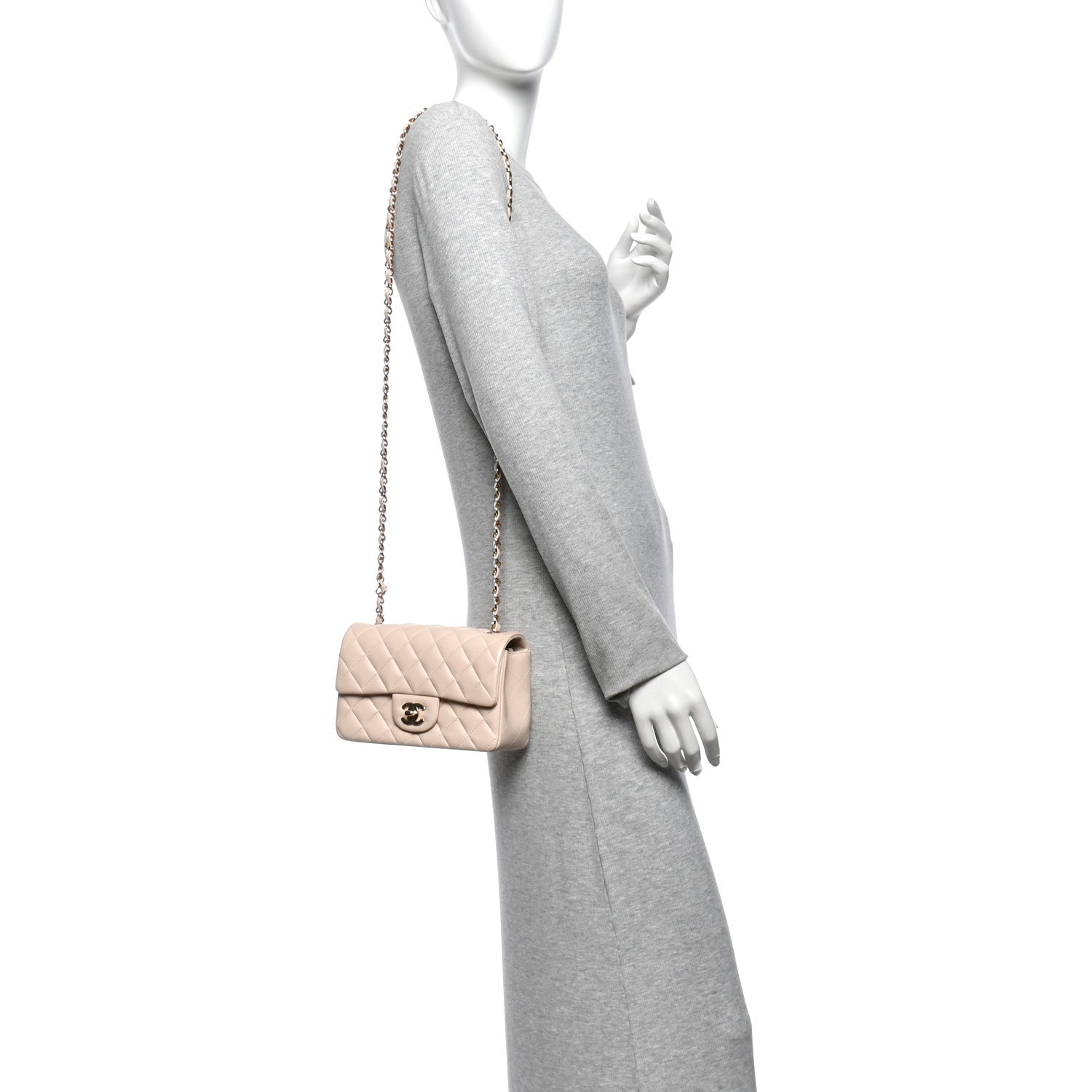 Chanel Lambskin Quilted Mini Rectangular Flap Light Beige 2 of 11