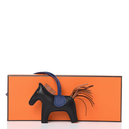 Hermes Milo Lambskin Grigri Rodeo Horse Bag Charm PM Black Bleu Saphir Gold 3 of 3
