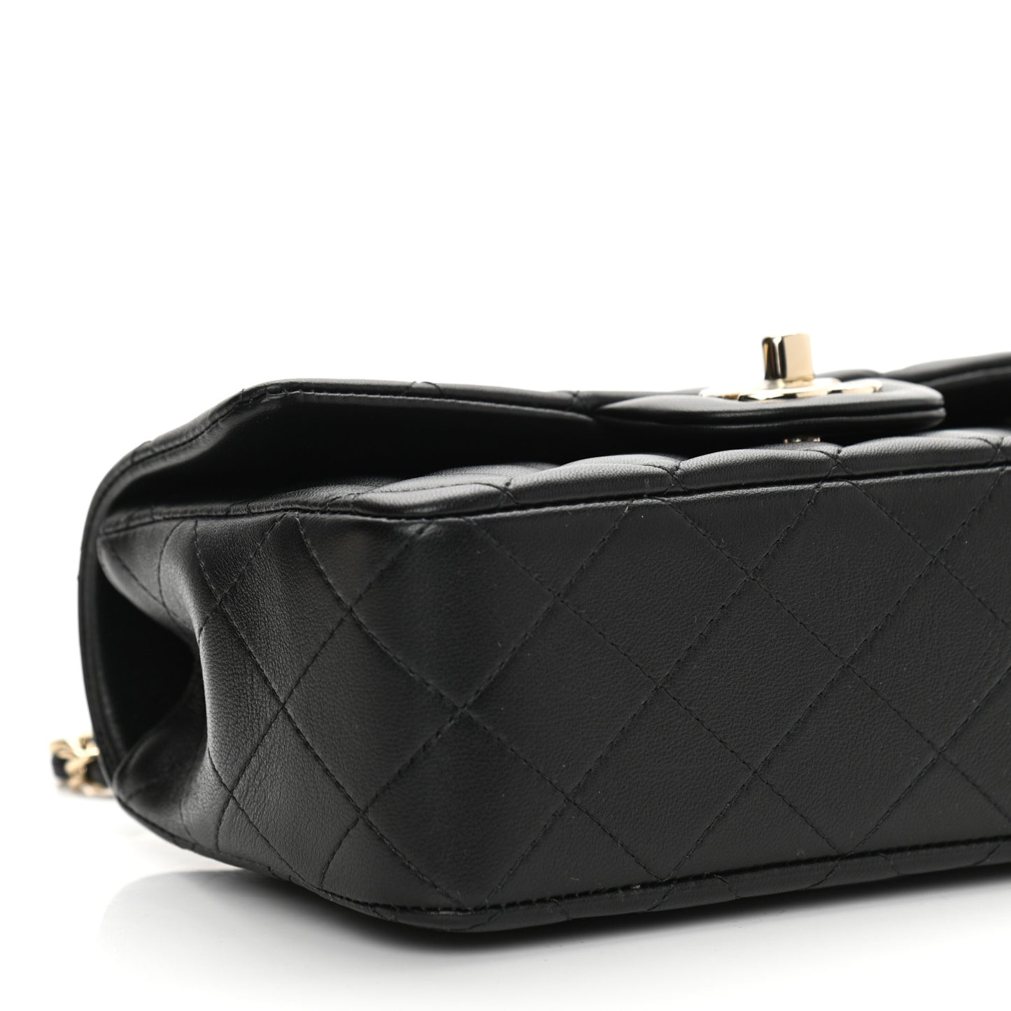 Lambskin Quilted Mini Top Handle Rectangular Flap Black