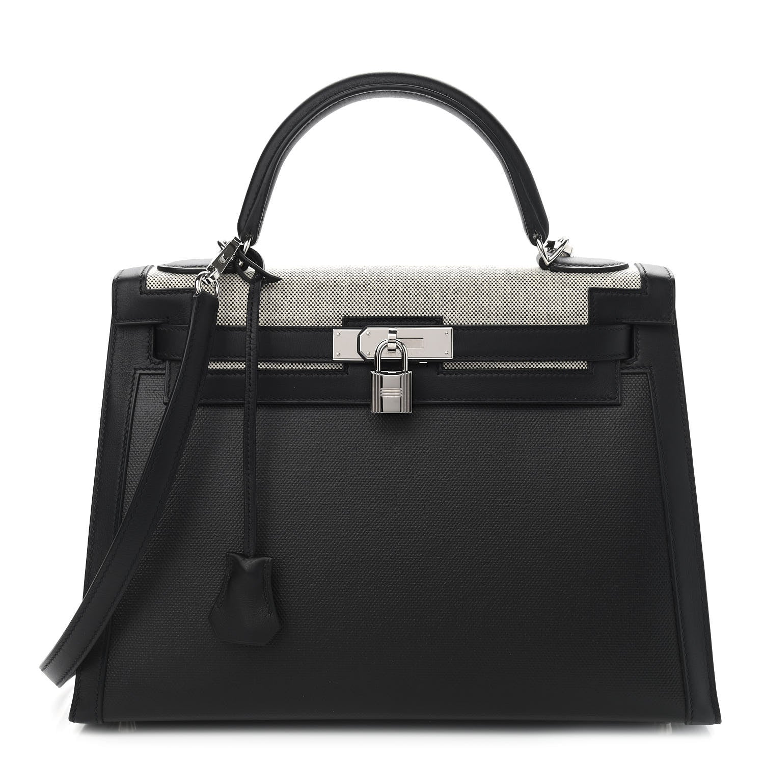 Hermes Berline Toile Swift Kelly Sellier 32 Black Ecru 1 of 11