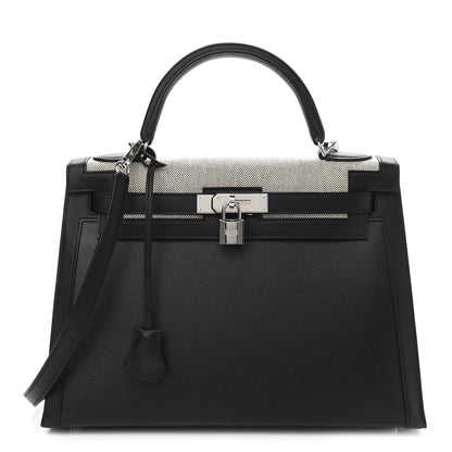 Hermes Berline Toile Swift Kelly Sellier 32 Black Ecru 1 of 11