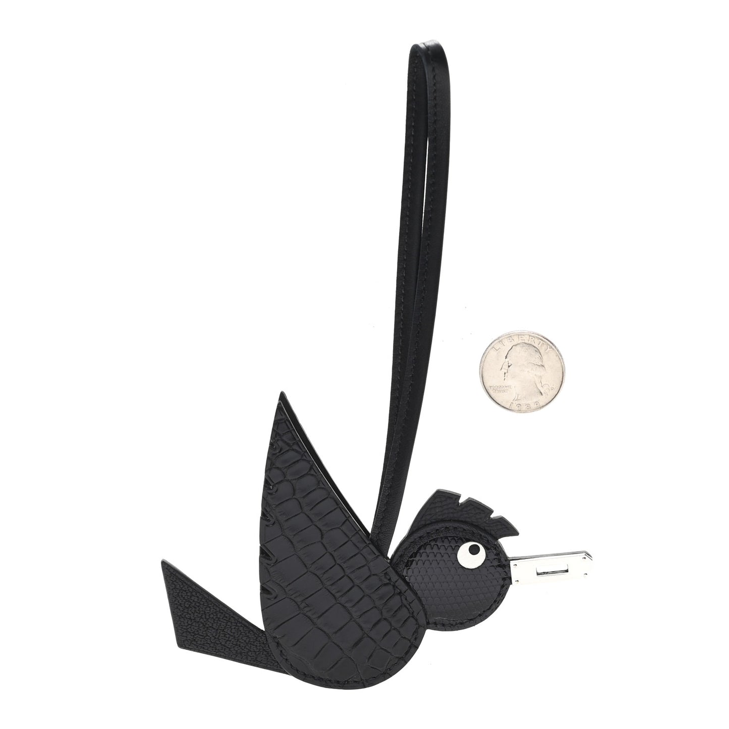Epsom Chevre Mysore Swift Alligator Lizard Birdy Bag Charm Black