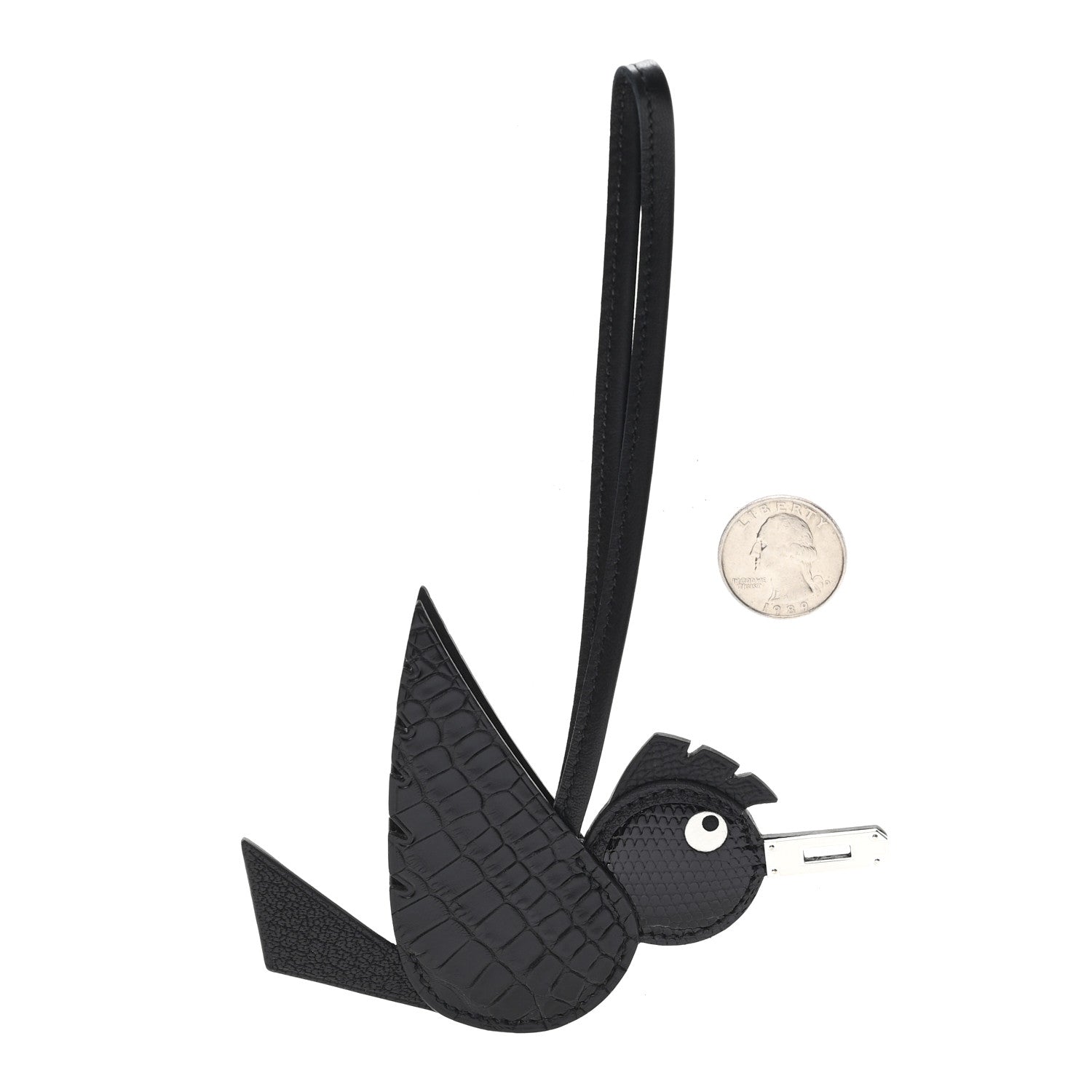Hermes Epsom Chevre Mysore Swift Alligator Lizard Birdy Bag Charm Black 2 of 4