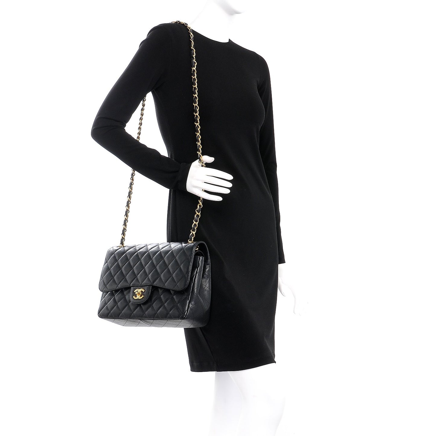 Caviar Quilted Jumbo Double Flap Black