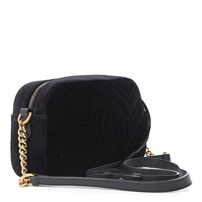 Gucci Velvet Matelasse Small GG Marmont Chain Shoulder Bag Black 3 of 10