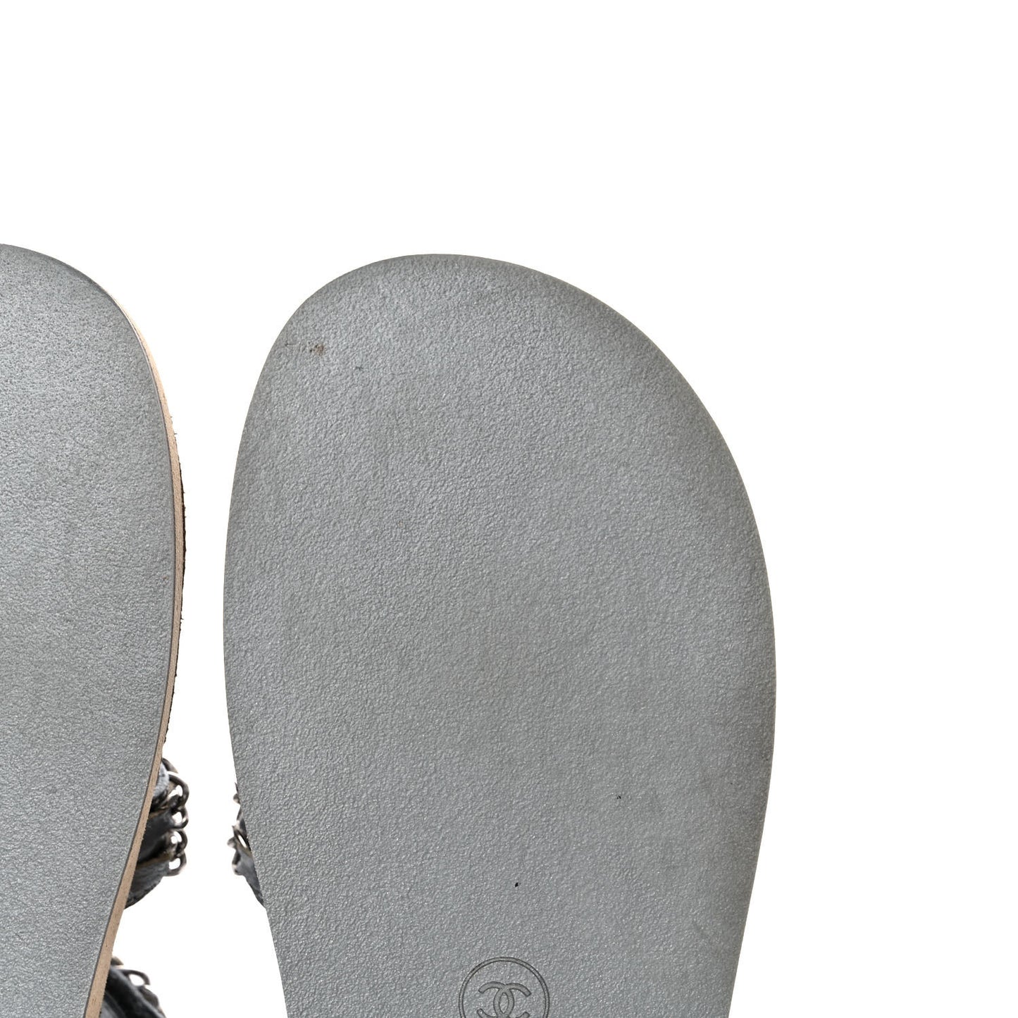 Metallic Lambskin Chain Flat Sandals 35 Silver