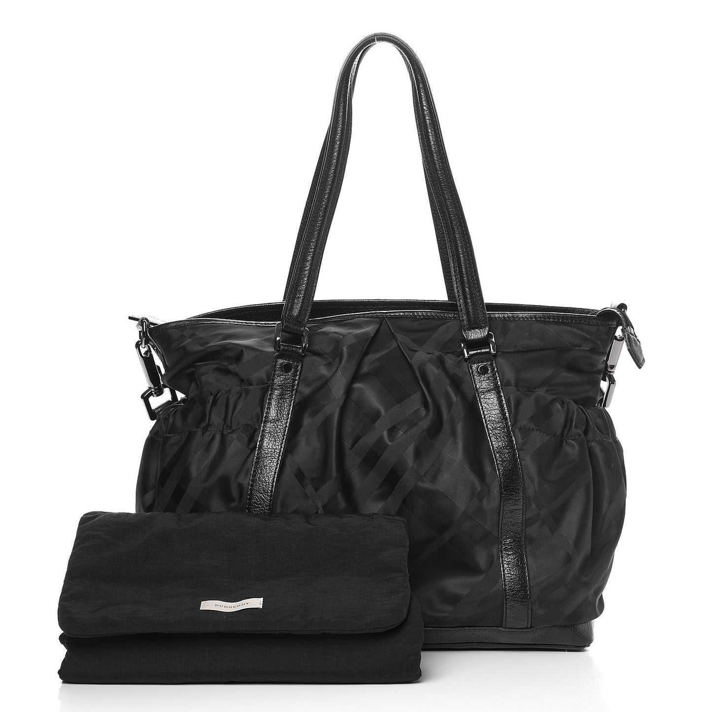 Nylon Tonal Check Diaper Bag Black