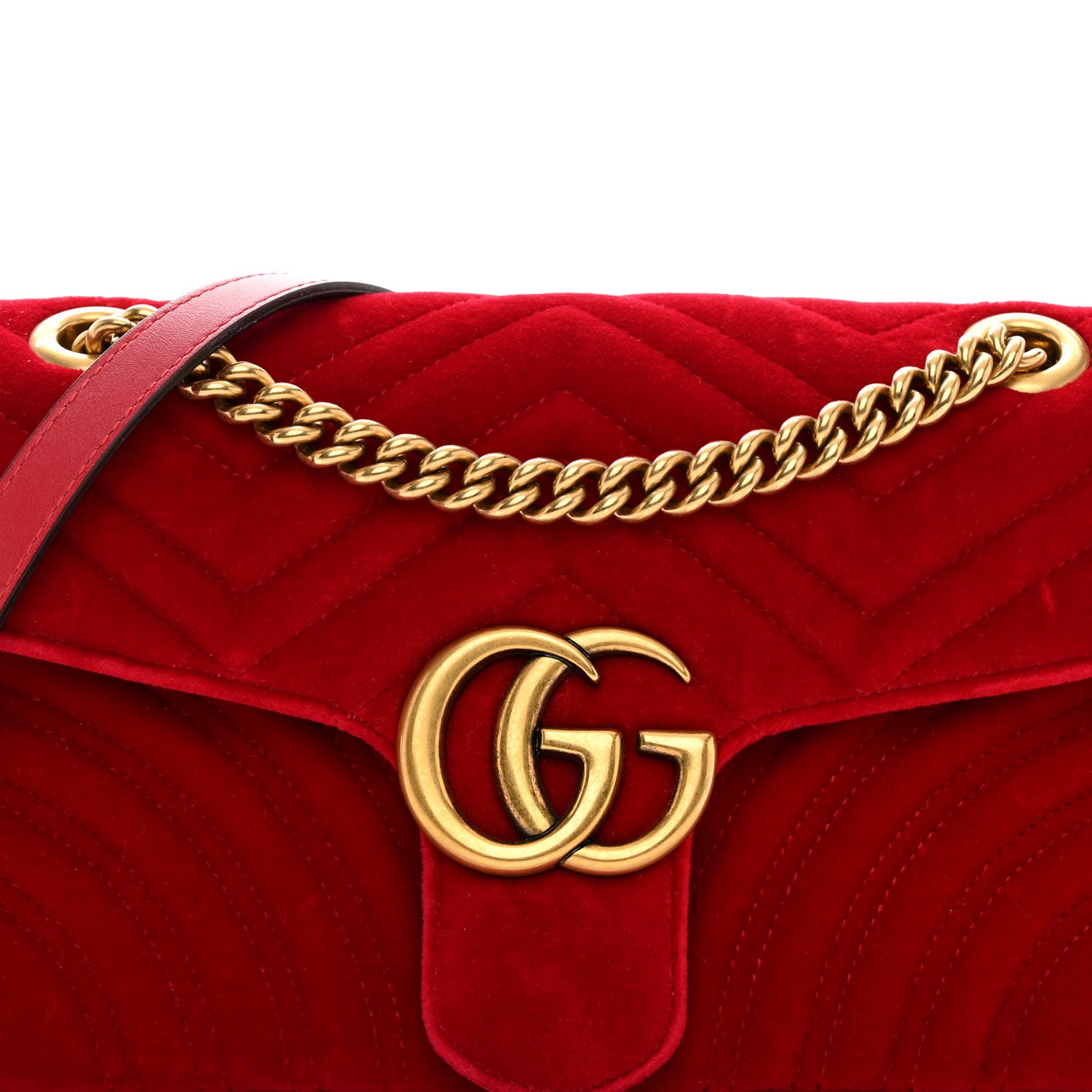 Gucci Velvet Matelasse Small GG Marmont Shoulder Bag Hibiscus Red 9 of 12