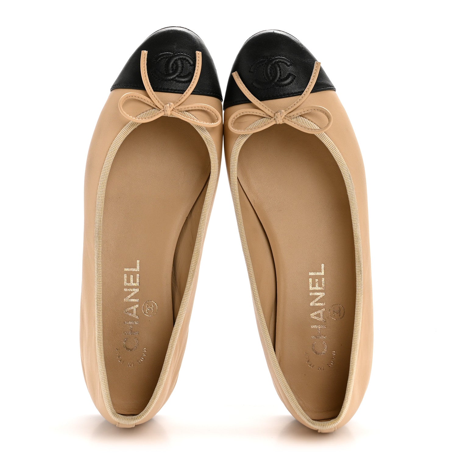 Chanel Lambskin Cap Toe CC Ballerina Flats 37 Beige Black 2 of 11