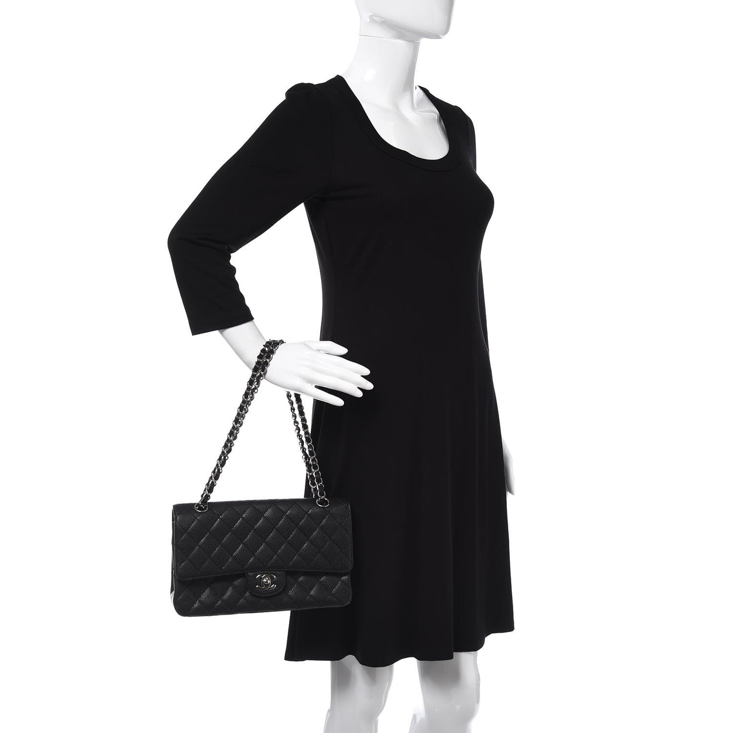 Caviar Quilted Medium Double Flap Black