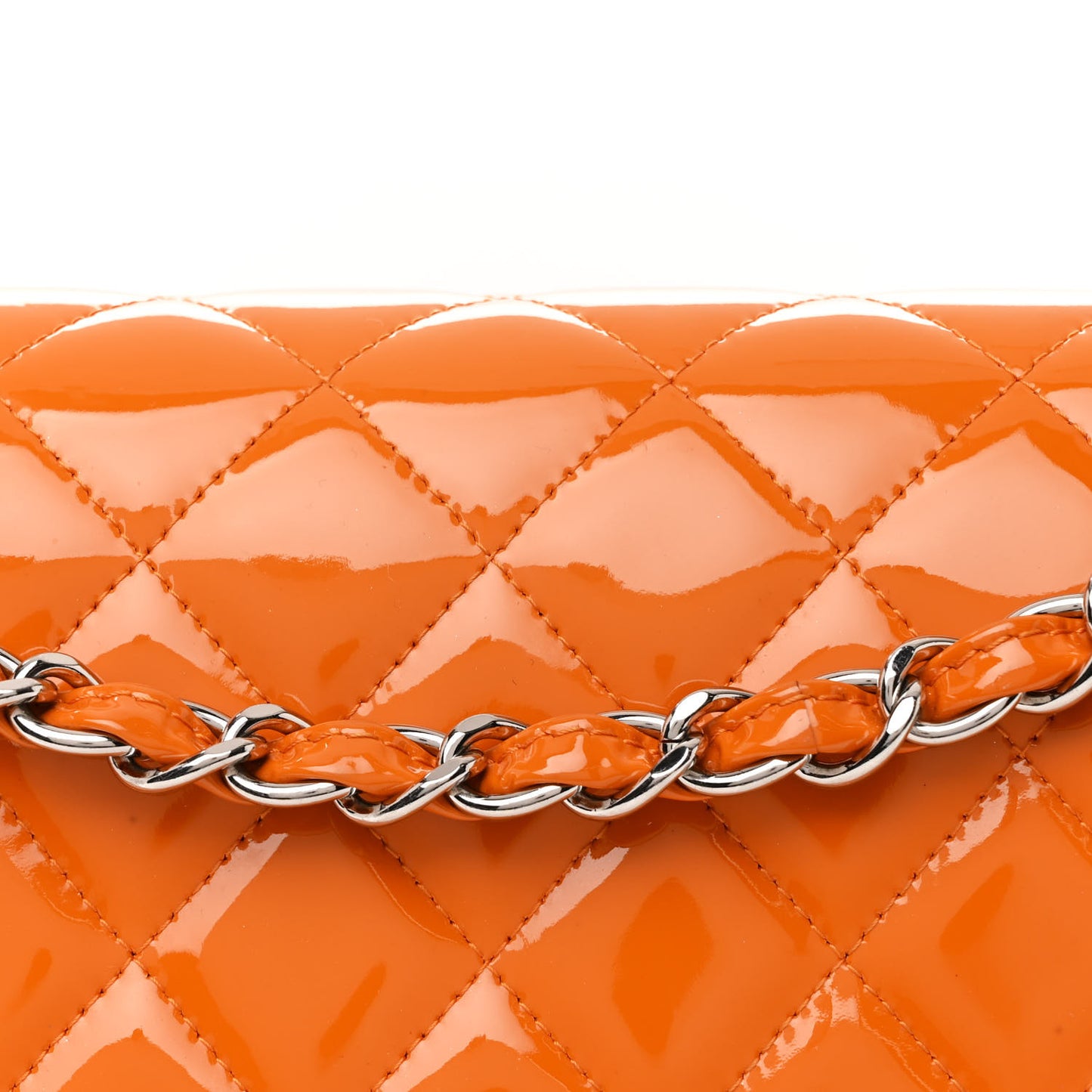 Patent Quilted Jumbo Double Flap Orange