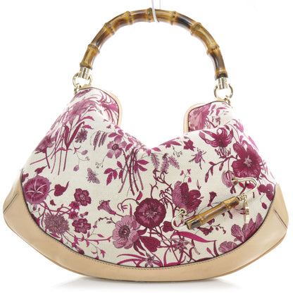Gucci Canvas Floral Flora Peggy Bamboo Top Handle Hobo 1 of 10