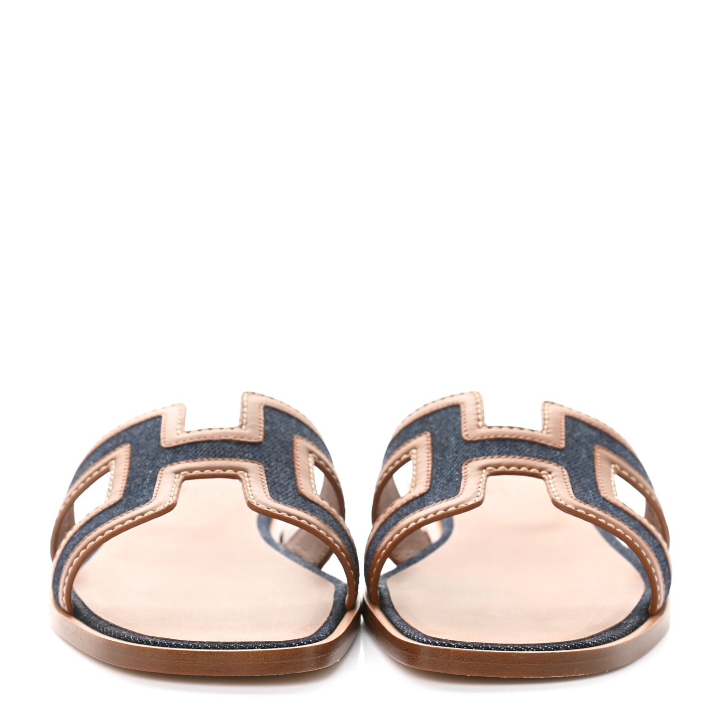 Calfskin Denim Oran Sandals 38.5 Bleu Brut Gold