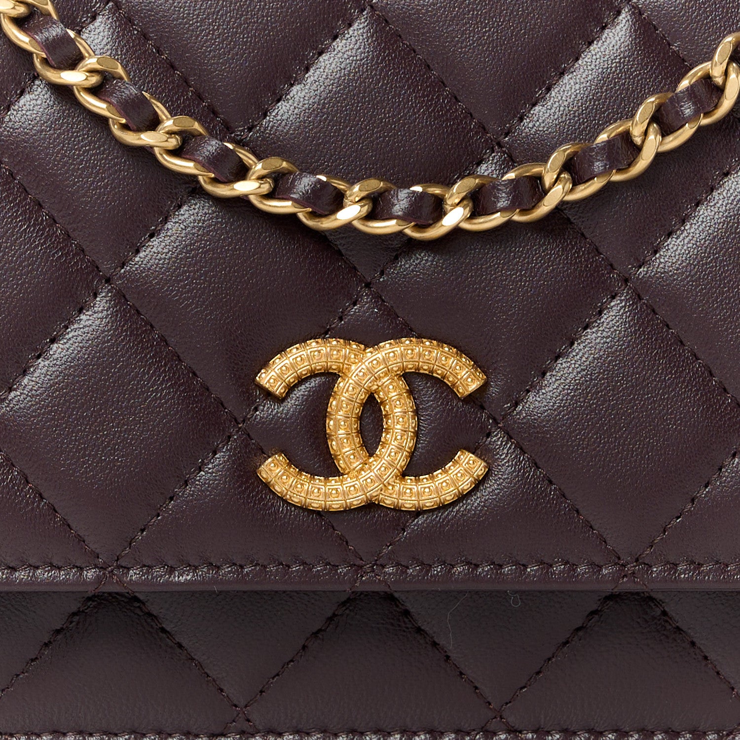 Chanel Lambskin Quilted Studded CC Wallet On Chain WOC Brown 9 of 12